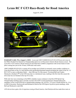 Lexus RC F GT3 Race-Ready for Road America