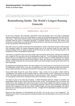 Remembering Darfur: the World's Longest Running Genocide