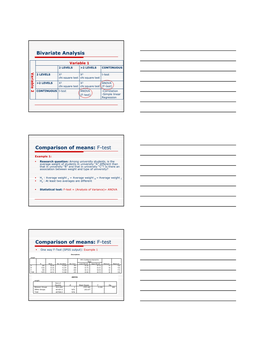 F-Test) CONTINUOUS T-Test ANOVA -Correlation (F-Test) -Simple Linear Regression