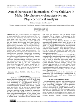 Autochthonous and International Olive Cultivars in Malta: Morphometric Characteristics and Physicochemical Analysis