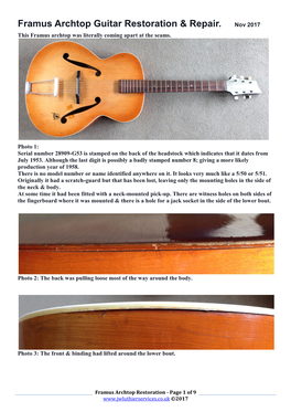 Framus Archtop Guitar Restoration & Repair. Nov 2017