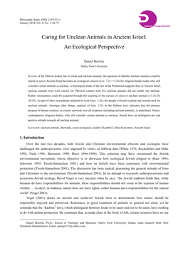 Caring for Unclean Animals in Ancient Israel: an Ecological Perspective