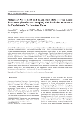 Molecular Assessment and Taxonomic Status of the Rapid Racerunner (Eremias Velox Complex) with Particular Attention to the Populations in Northwestern China