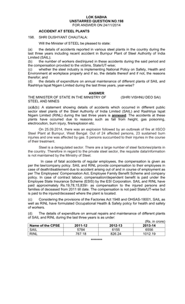 Lok Sabha Unstarred Question No.198 for Answer on 24/11/2014