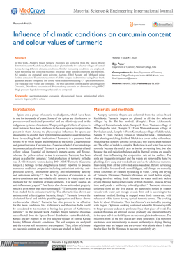 Influence of Climatic Conditions on Curcumin Content and Colour Values of Turmeric