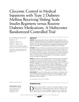 Glycemic Control in Medical Inpatients with Type 2 Diabetes Mellitus