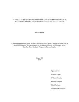 Transcultural Satire in German Fiction of Turkish Migration: Self-Deprecation, Ethnic Impersonation, Intertextuality