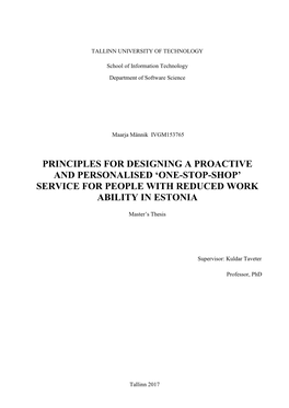 One-Stop-Shop’ Service for People with Reduced Work Ability in Estonia