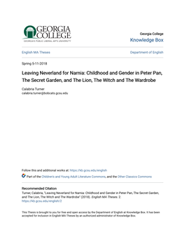 Leaving Neverland for Narnia: Childhood and Gender in Peter Pan, the Secret Garden, and the Lion, the Witch and the Wardrobe