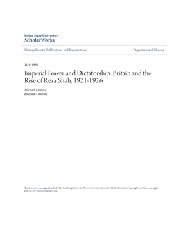 Britain and the Rise of Reza Shah, 1921-1926 Michael Zirinsky Boise State University