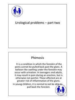 Urological Problems – Part Two Phimosis