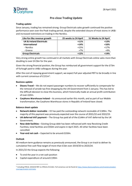 Pre-Close Trading Update