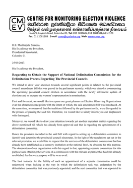 Requesting to Obtain the Support of National Delimitation Commission for the Delimitation Process Regarding the Provincial Councils