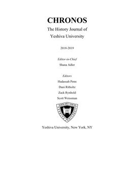 CHRONOS the History Journal of Yeshiva University