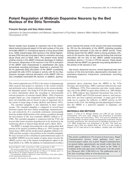 Potent Regulation of Midbrain Dopamine Neurons by the Bed Nucleus of the Stria Terminalis