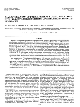 Characterization of C3h]Desipramine Binding Associated with Neuronal Norepinephrine Uptake Sites in Rat Brain Membranes’