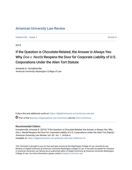 Why Doe V. Nestle Reopens the Door for Corporate Liability of U.S