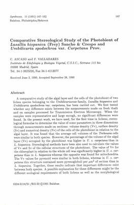 Comparative Stereological Study of the Photobiont of Lasallia Hispanica (Frey) Sancho & Crespo and Umbilicaria Spodochroa Var