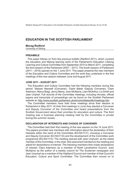 Education in the Scottish Parliament, Scottish Educational Review , 43 (2), 91-94