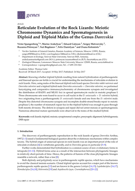 Meiotic Chromosome Dynamics and Spermatogenesis in Diploid and Triploid Males of the Genus Darevskia