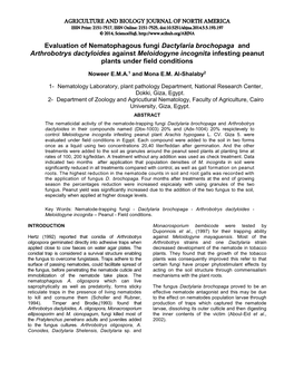 Evaluation of Nematophagous Fungi Dactylaria Brochopaga and Arthrobotrys Dactyloides Against Meloidogyne Incognita Infesting Peanut Plants Under Field Conditions