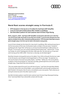 René Rast Scores Straight Away in Formula E