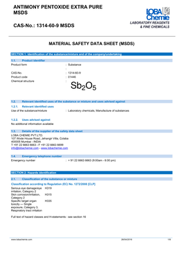 Antimony Pentoxide Extra Pure Msds