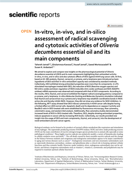 In-Vitro, In-Vivo, and In-Silico Assessment of Radical Scavenging and Cytotoxic Activities of Oliveria Decumbens Essential Oil A