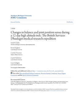 Changes in Balance and Joint Position Sense During a 12-Day High Altitude Trek: the Rb Itish Services Dhaulagiri Medical Research Expedition Sarah B