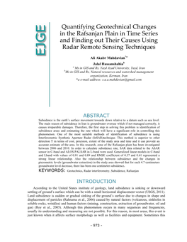 Quantifying Geotechnical Changes in the Rafsanjan Plain in Time Series and Finding out Their Causes Using Radar Remote Sensing Techniques