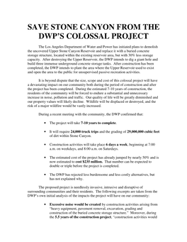 Save Stone Canyon from the Dwp’S Colossal Project