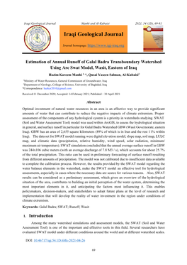 Iraqi Geological Journal Manhi and Al-Kubaisi 2021, 54 (1D), 69-81