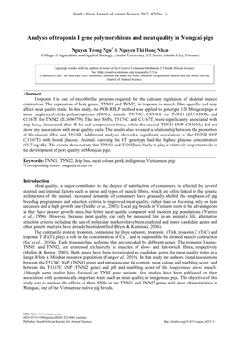 Troponin I Gene Expression and Association Analysis Of