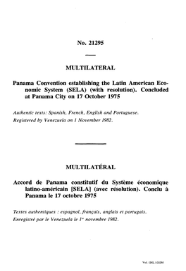 Panama Convention Establishing the Latin American Economic System