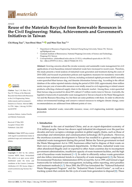 Reuse of the Materials Recycled from Renewable Resources in the Civil Engineering: Status, Achievements and Government’S Initiatives in Taiwan