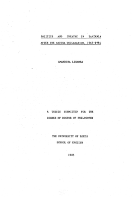 After the Arusha Declaration, 1967-1984 Amandina Lihamba