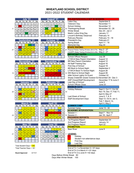 2021-22 Student Calendar
