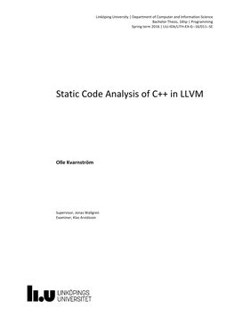 Static Code Analysis of C++ in LLVM