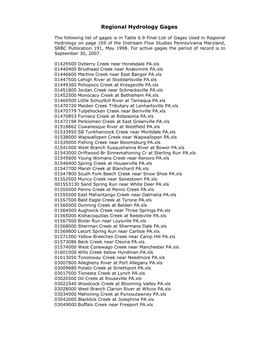 Regional Hydrology Gages