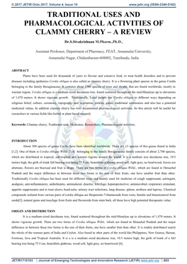 Traditional Uses and Pharmacological Activities of Clammy Cherry – a Review