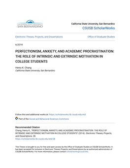 Perfectionism, Anxiety, and Academic Procrastination: the Role of Intrinsic and Extrinsic Motivation in College Students