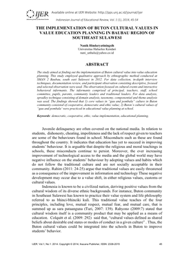 The Implementation of Buton Cultural Values in Value Education Planning in Baubau Region of Southeast Sulawesi