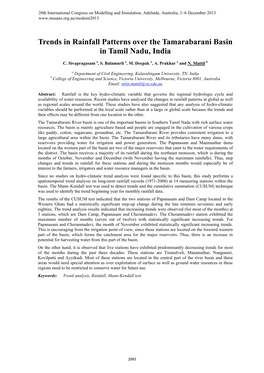 Trends in Rainfall Patterns Over the Tamarabarani Basin in Tamil Nadu, India