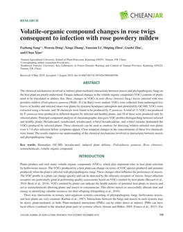 Volatile-Organic Compound Changes in Rose Twigs Consequent to Infection with Rose Powdery Mildew