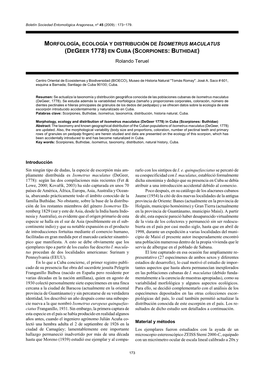 Morfología, Ecología Y Distribución De Isometrus Maculatus (Degeer 1778) En Cuba (Scorpiones: Buthidae)