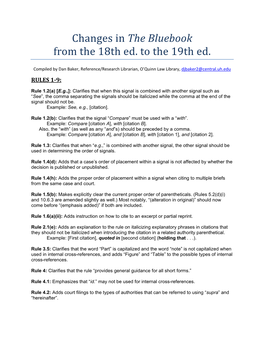 Changes in the Bluebook from the 18Th Ed. to the 19Th Ed