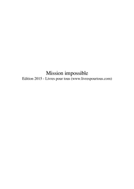 Mission Impossible Edition 2015 - Livres Pour Tous ( Table Des Matières