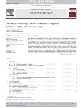 Gratitude and Well-Being: a Review and Theoretical Integration