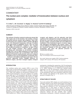 The Nuclear Pore Complex: Mediator of Translocation Between Nucleus and Cytoplasm