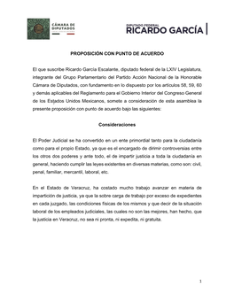 PROPOSICIÓN CON PUNTO DE ACUERDO El Que Suscribe Ricardo García Escalante, Diputado Federal De La LXIV Legislatura, Integrante